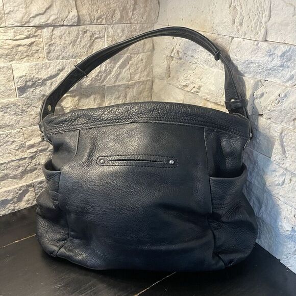 B Makowsky Leather Hobo Shoulder Bag Tote Black Soft Medium Silver Clasp - Picture 6 of 12